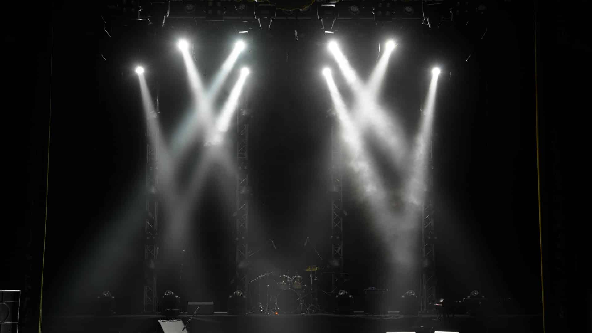 scene, stage light with colored spotlights and smoke