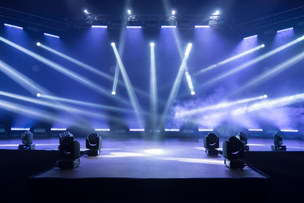 Stage for live concert Online transmission. Business concept for a concert online production broadcast in realtime as events happen. Stage for online live concert Concert live streams available online
